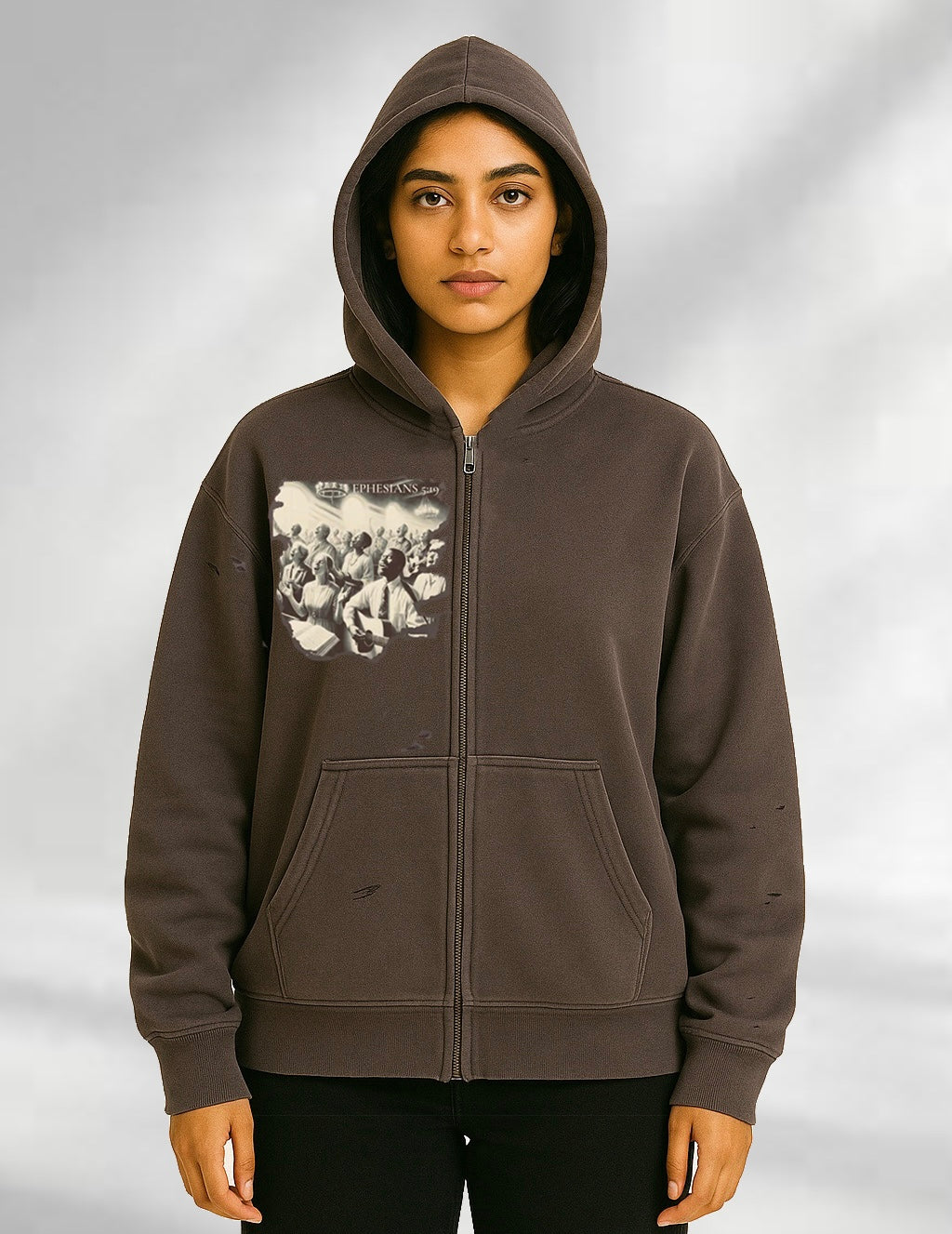 Ephesians 5:19 - Frayed Sunfade Zip Hoodie