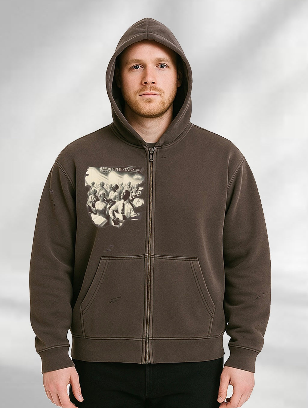 Ephesians 5:19 - Frayed Sunfade Zip Hoodie
