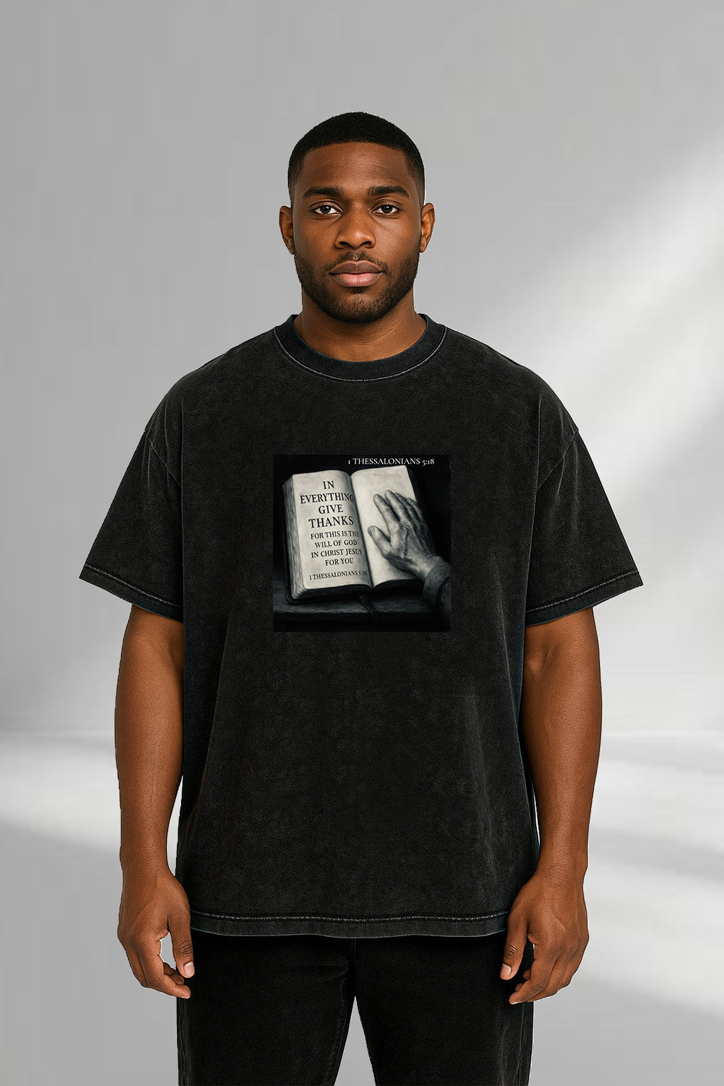 1 Thessalonians 5:18 - Acid Wash Oversized T-Shirt