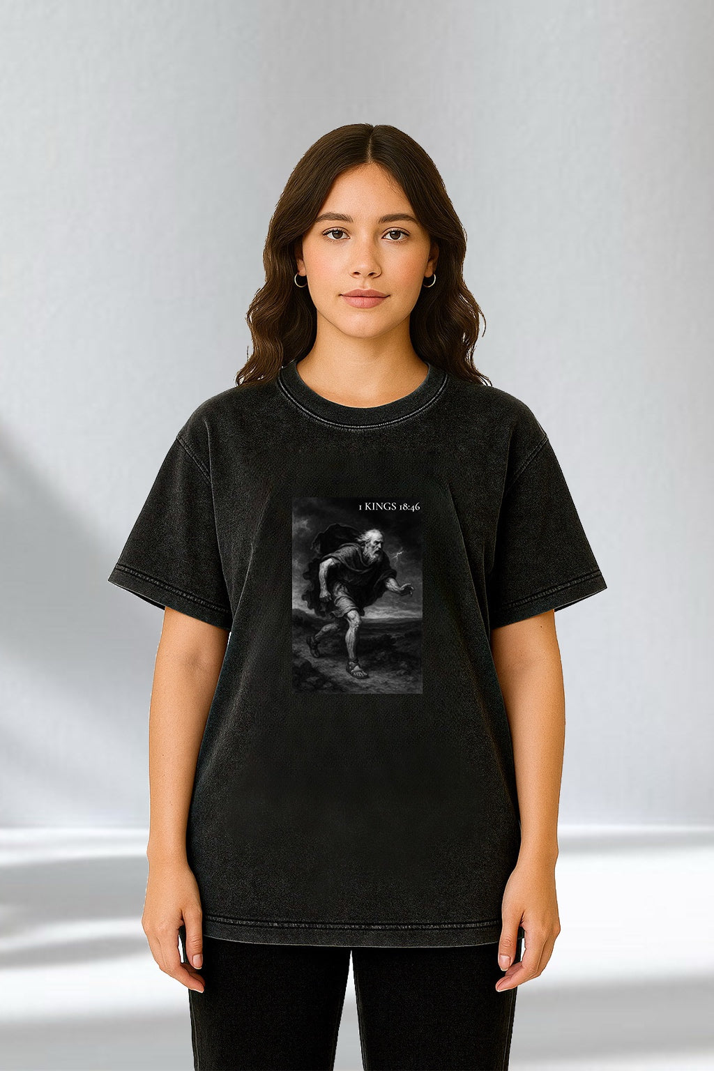 1 Kings 18:46 - Acid Wash Oversize T-Shirt