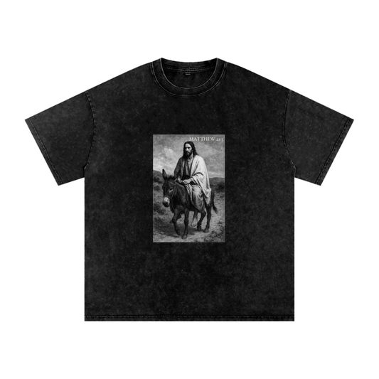 Matthew 21:5 Acid Wash Oversize T-Shirt - 250 GSM