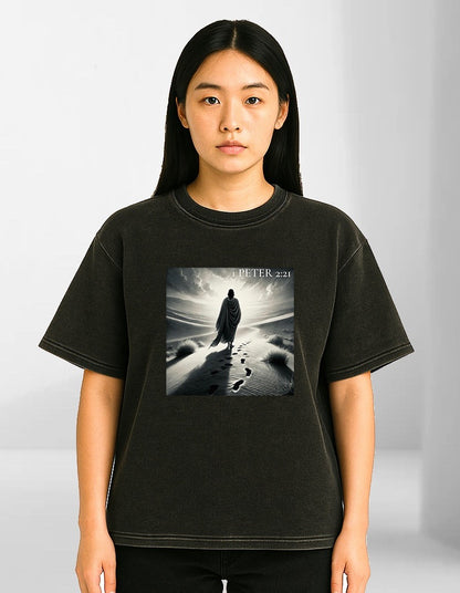 1 Peter 2:21 - Waffle-Texture Washed Boxy T-Shirt