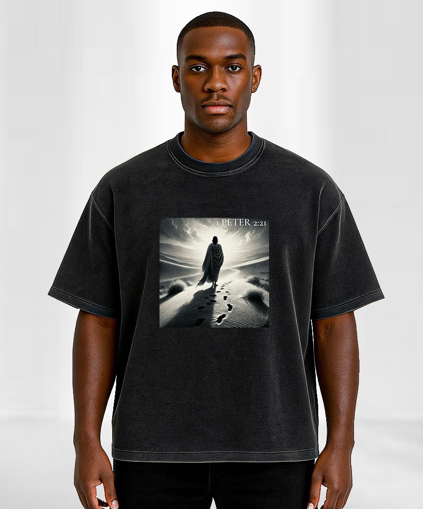 1 Peter 2:21 - Waffle-Texture Washed Boxy T-Shirt