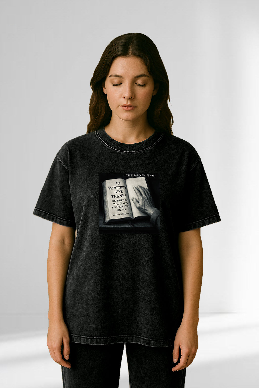 1 Thessalonians 5:18 - Acid Wash Oversized T-Shirt